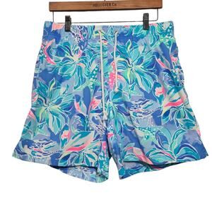 Lilly Pulitzer Capri Trunk Blue Floral Sea Life Size Large EUC